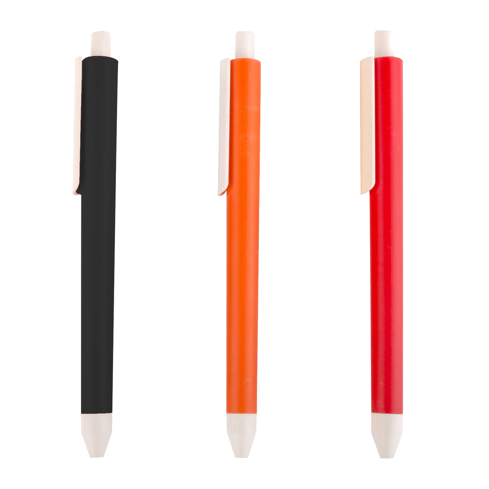 قلم بلاستيك بآلية ضغط مزود بمشبك ومقدمة بيضاء 