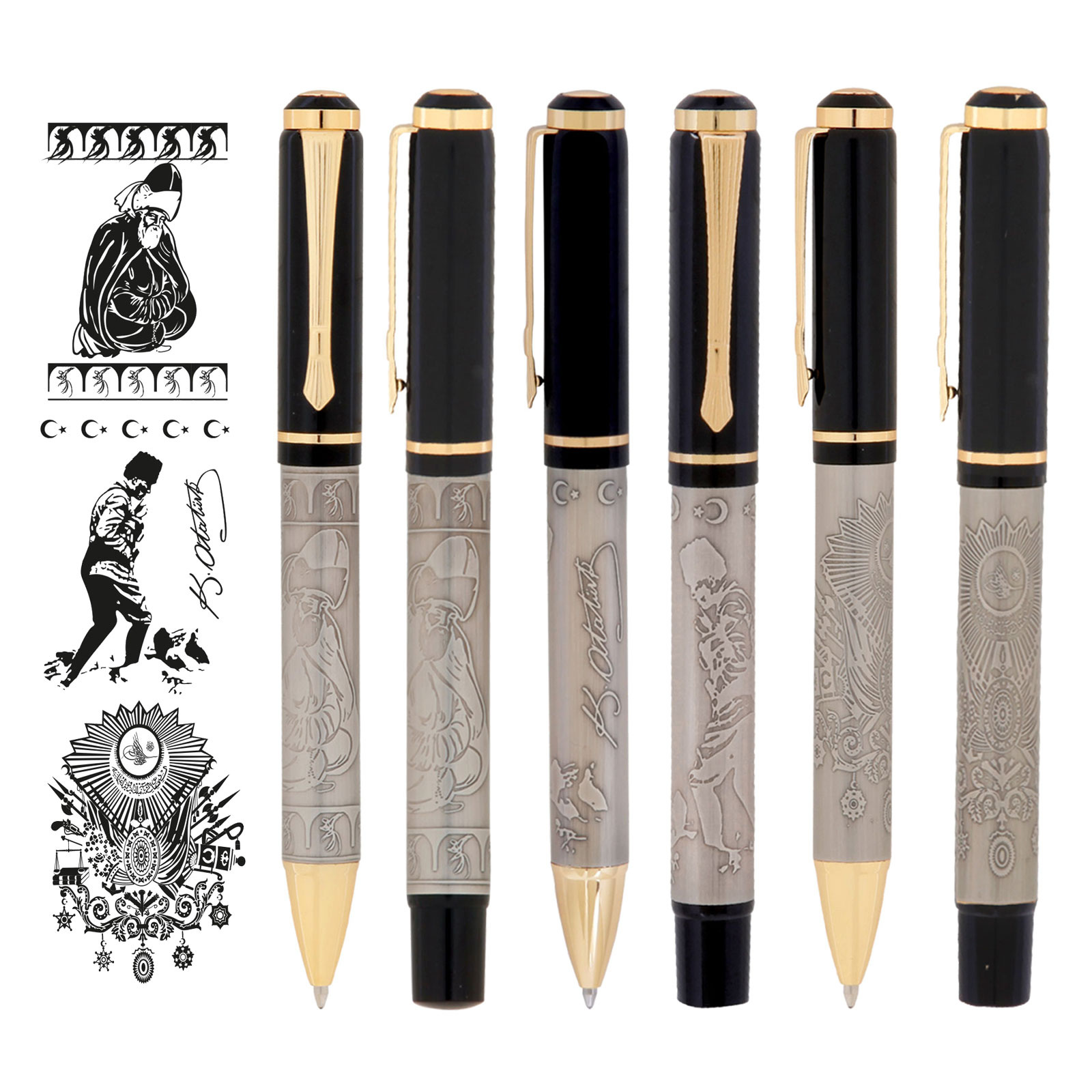 طقم أقلام مزدوجة بنقوش بارزة بتصميم مَولانا