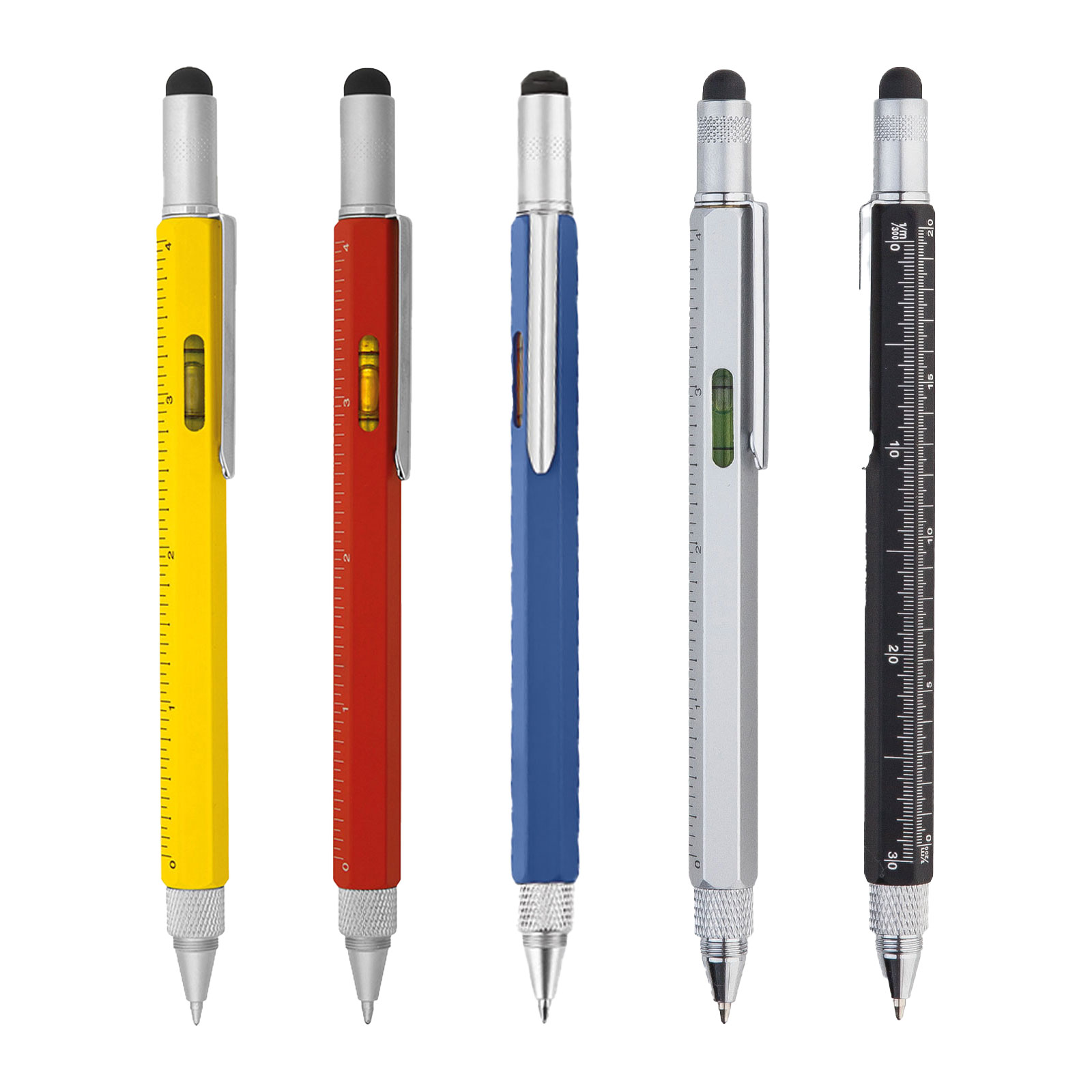 قلم جاف معدني فضي مزود بميزان مائي